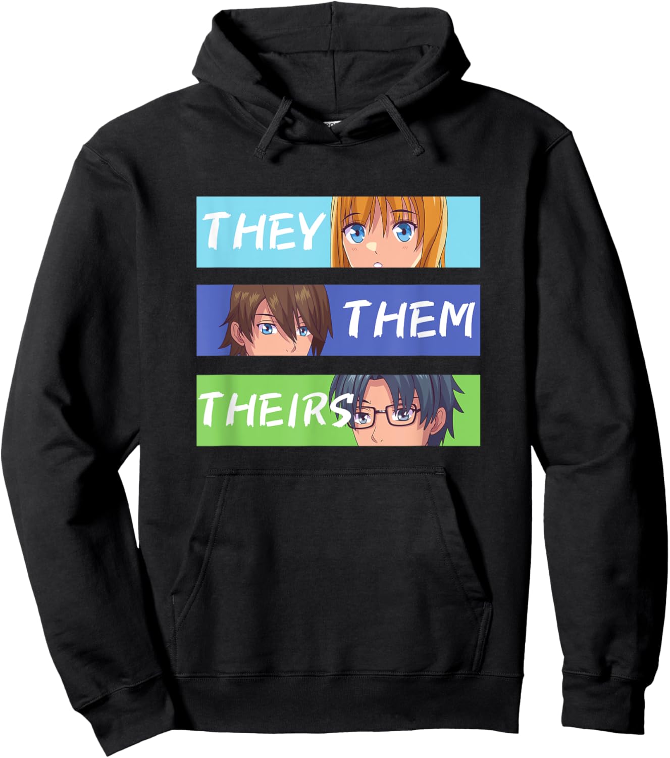 They Them Theirs Pronouns Anime Hoodie - Hoodie | Black