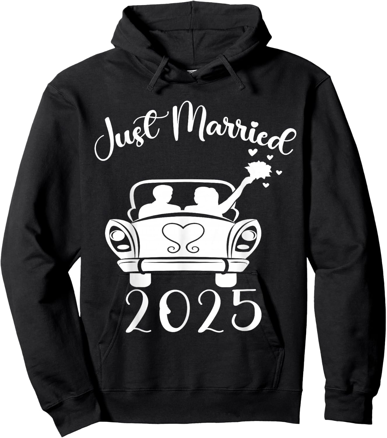 Just Married 2025 Wedding Rings Matching Couple Newlyweds Hoodie - Hoodie | Black