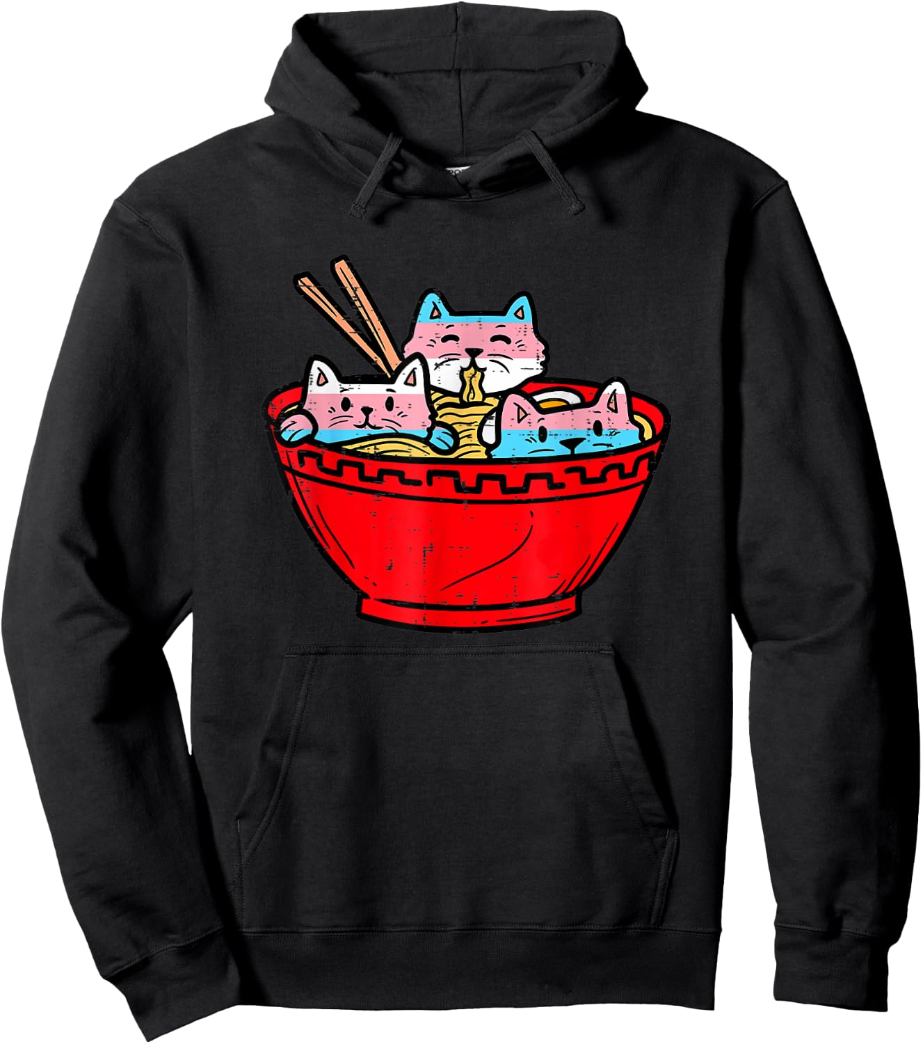 Ramen Cats Transgender Trans Pride Flag Japanese Noodle Food Hoodie - Hoodie | Black