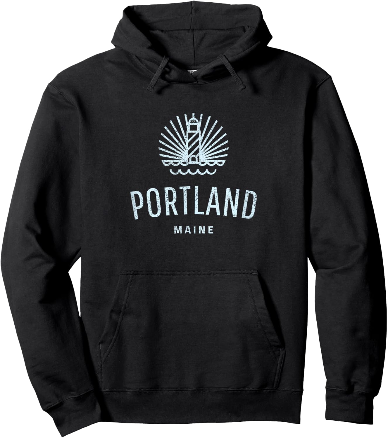 Portland Maine Retro Vintage Lighthouse Hoodie - Hoodie | Black