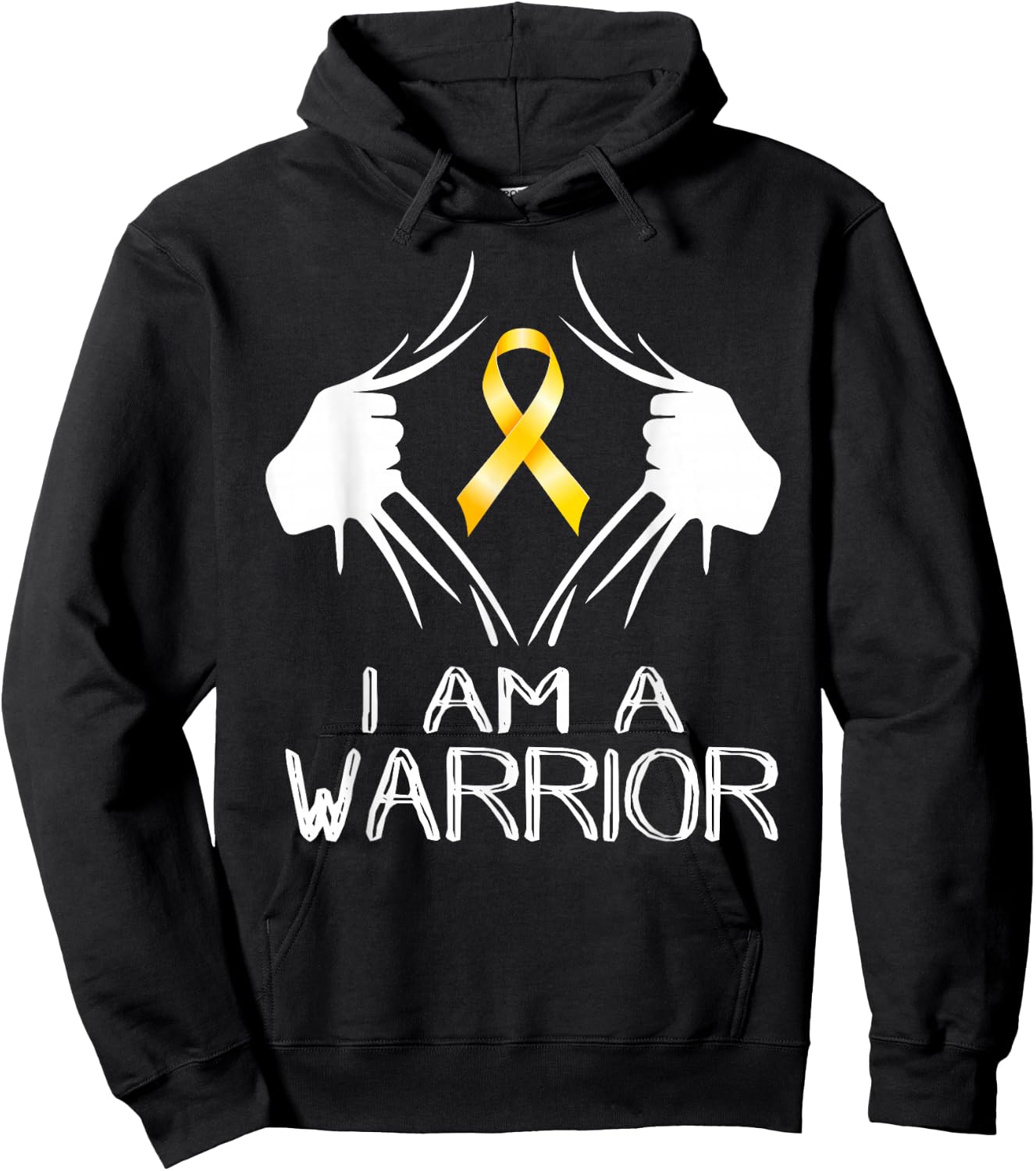 I Am A Warrior Childhood Cancer Awareness Gold Ribbon Gifts Hoodie - Hoodie | Black