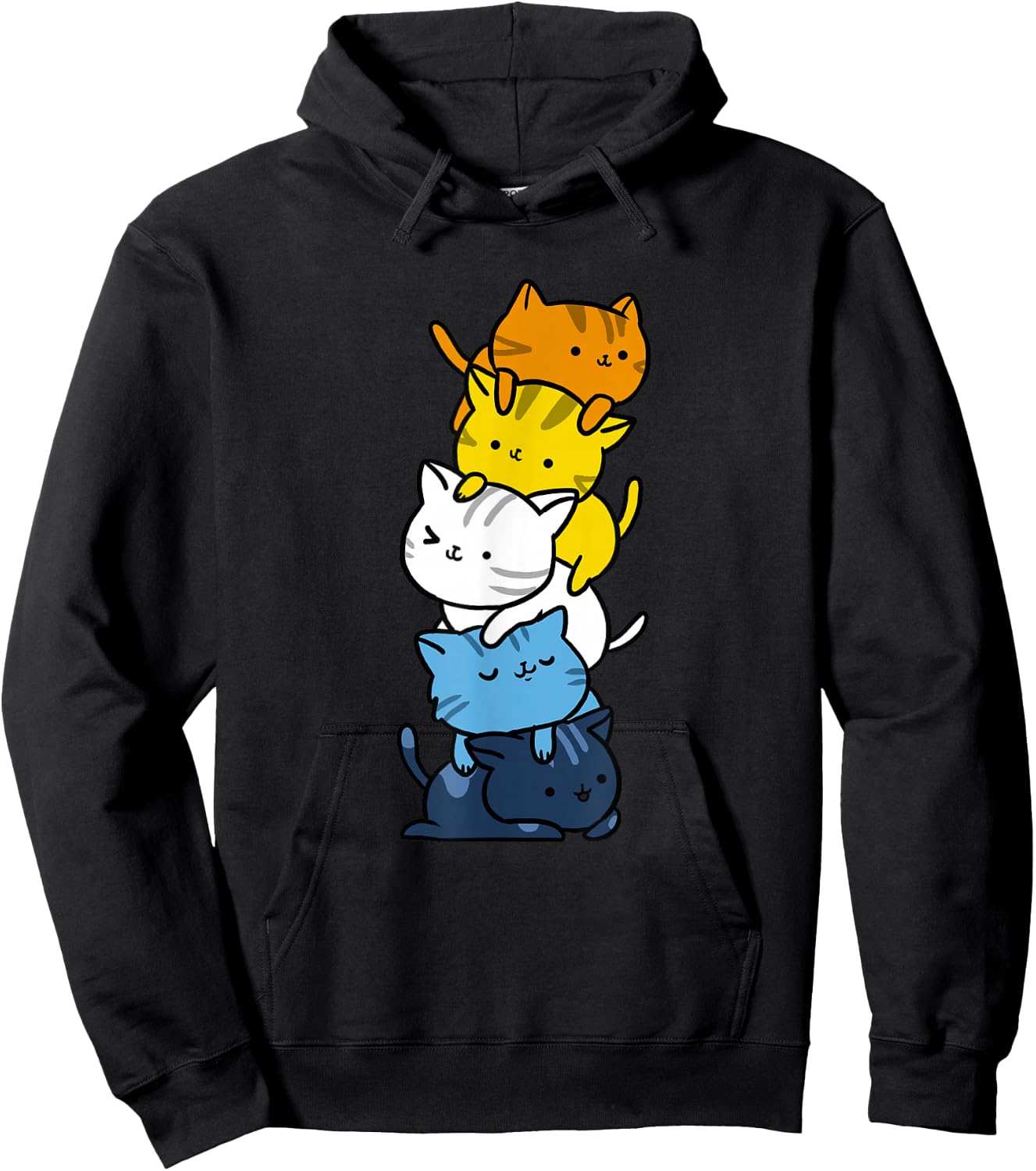 Kawaii Cat Pile Aroace Pride Flag Hoodie - Hoodie | Black