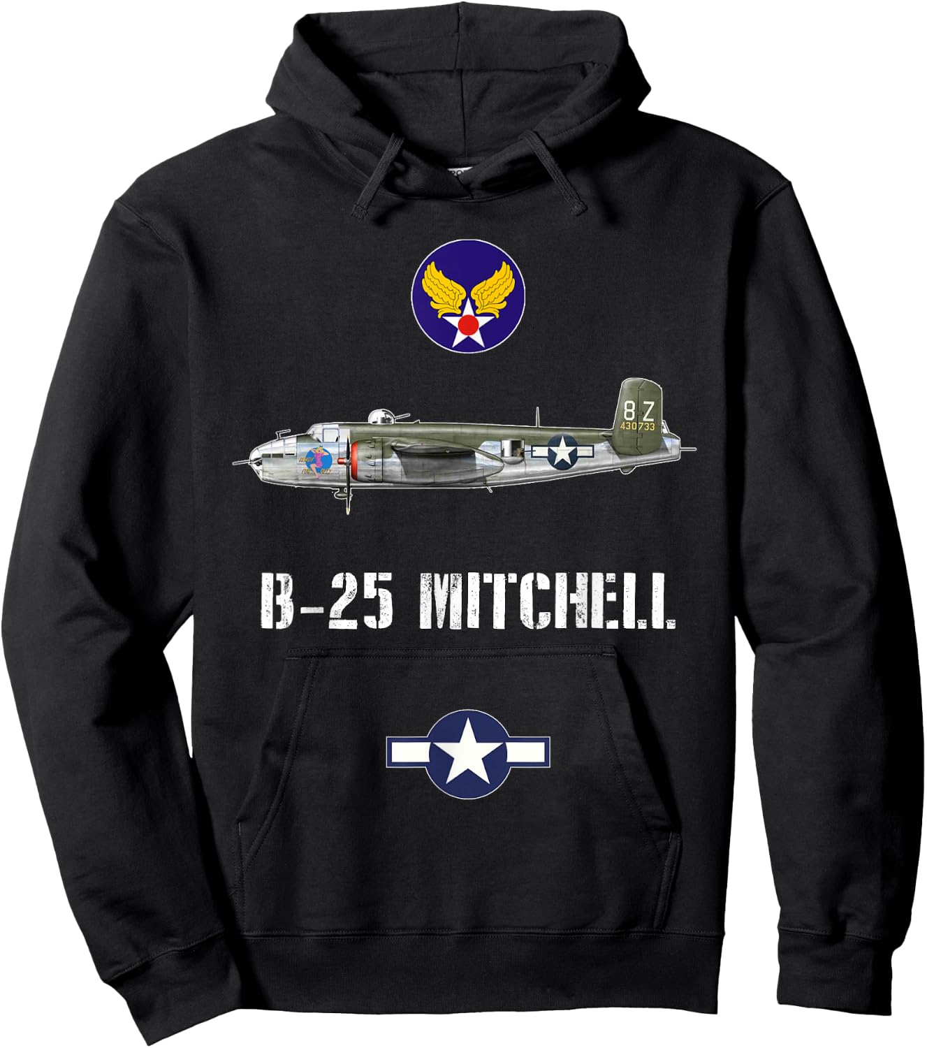 USAAF B-25 Mitchell With Girl Art WW2 Bomber Airplane Gift Hoodie - Hoodie | Black