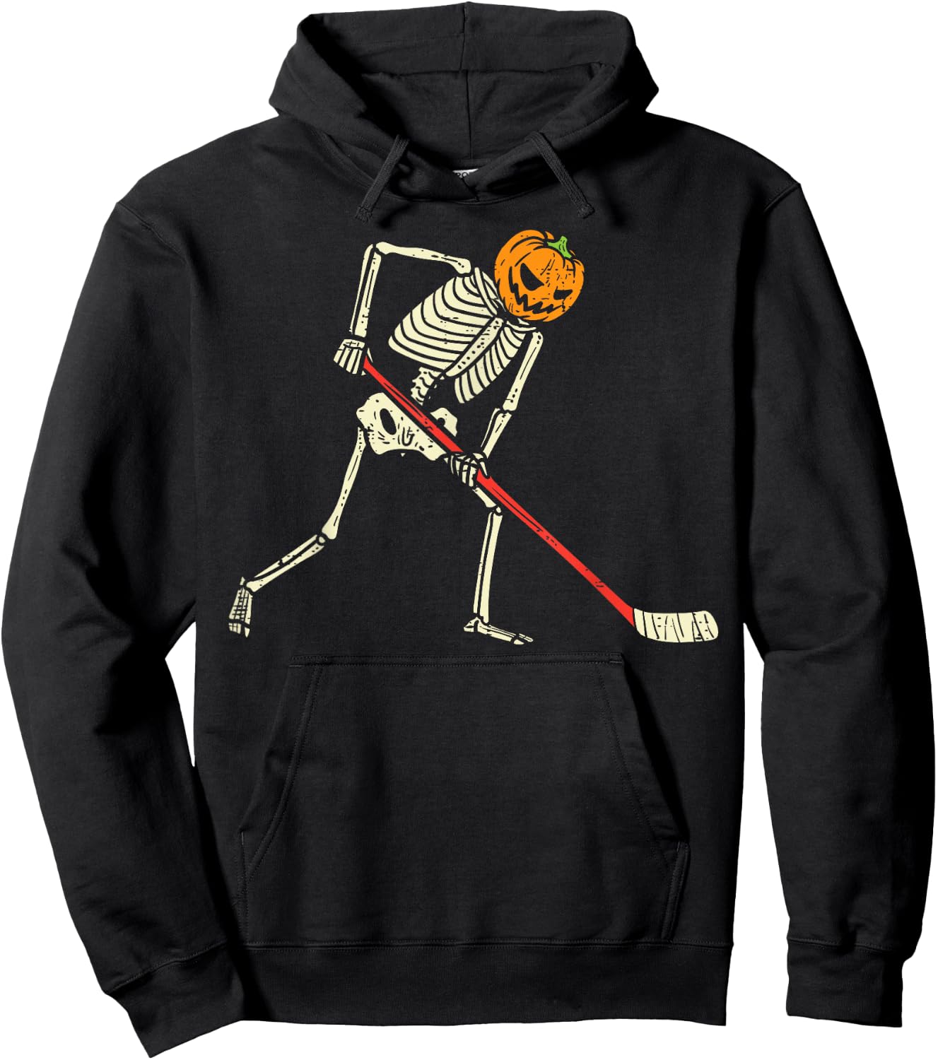 Pumpkin Skeleton Ice Hockey Funny Halloween Sports Player Hoodie - Hoodie | Black