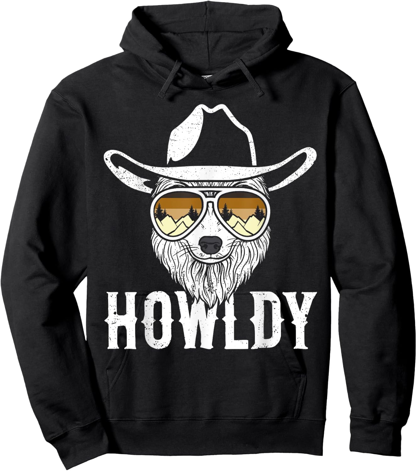Howldy Retro Cowboy Wolf With Cowboy Hat Wolf Men Boys Hoodie - Hoodie | Black
