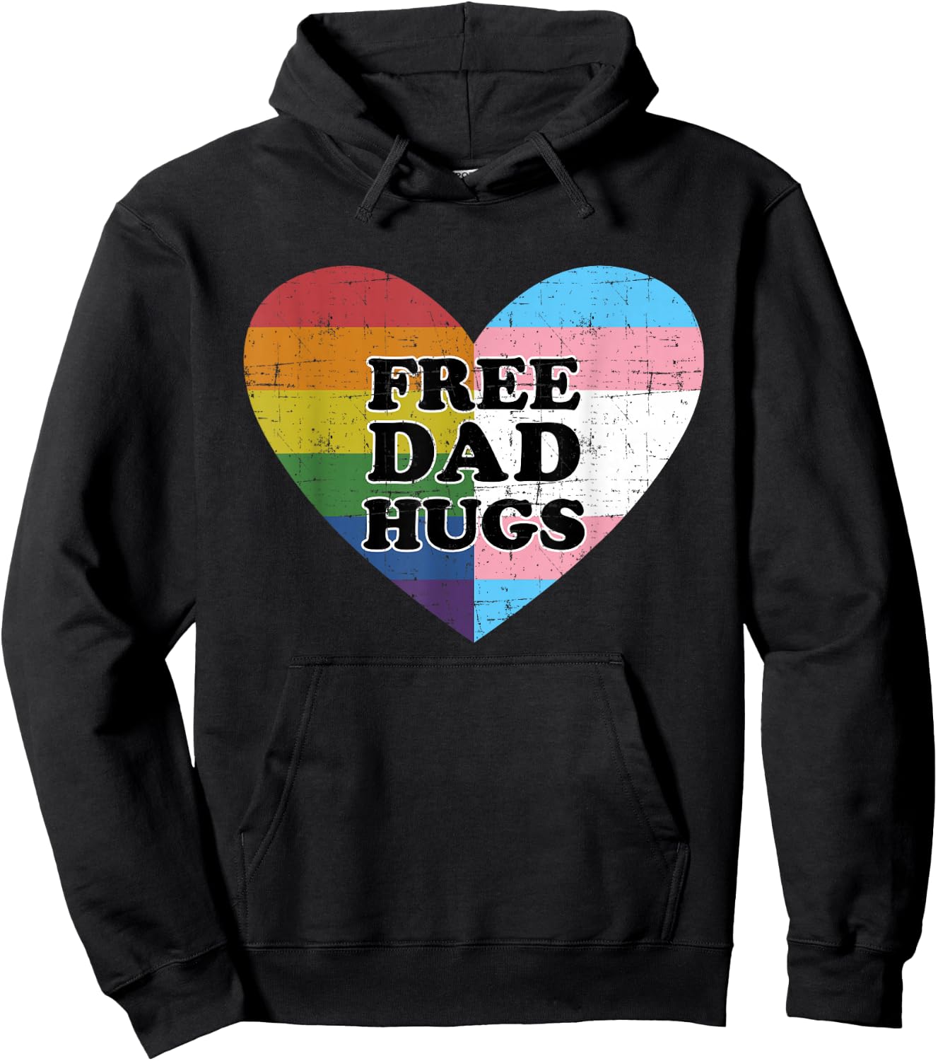 Free dad hugs with rainbow and transgender flag heart Hoodie - Hoodie | Black