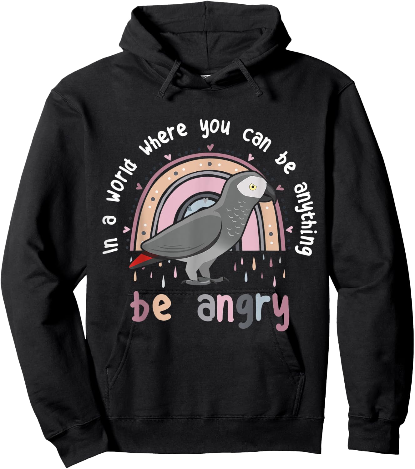 African Grey Parrot Be Angry Cute Funny Pet CAG Bird Be Kind Hoodie - Hoodie | Black