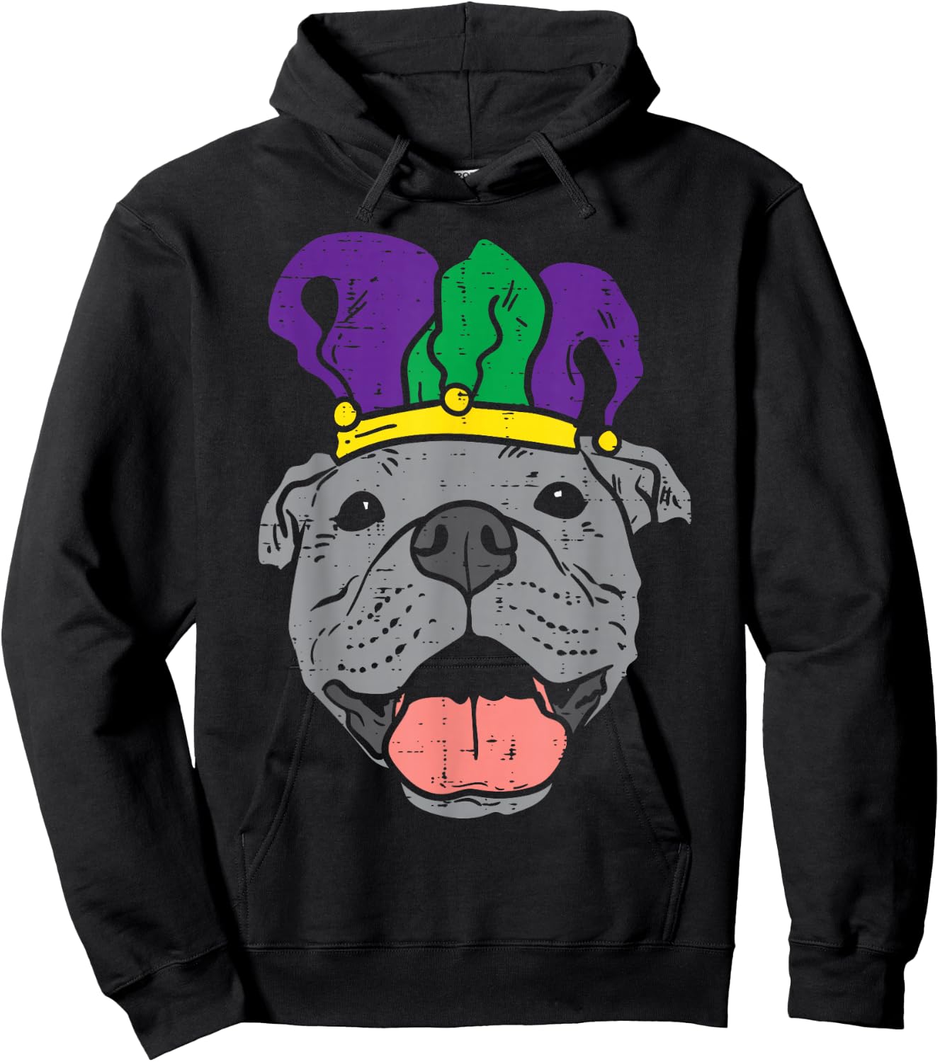 Jester Pitbull Face Mardi Gras Pittie Dog Men Women Kids Hoodie - Hoodie | Black