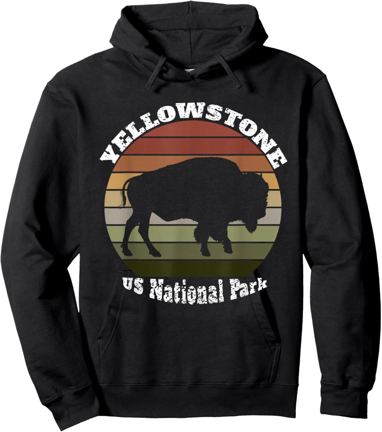 Yellowstone National Park Vintage Retro Buffalo Hoodie - Hoodie | Black