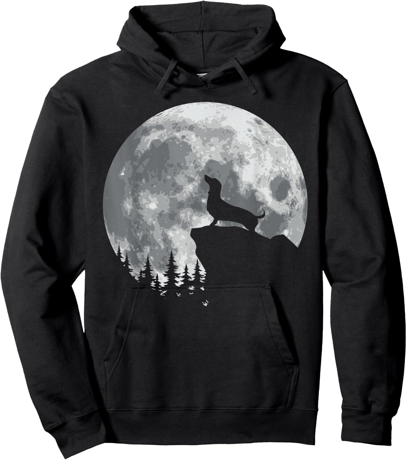 Funny Howling Dachshund Full Moon Wiener Dog Vintage Design Hoodie - Hoodie | Black