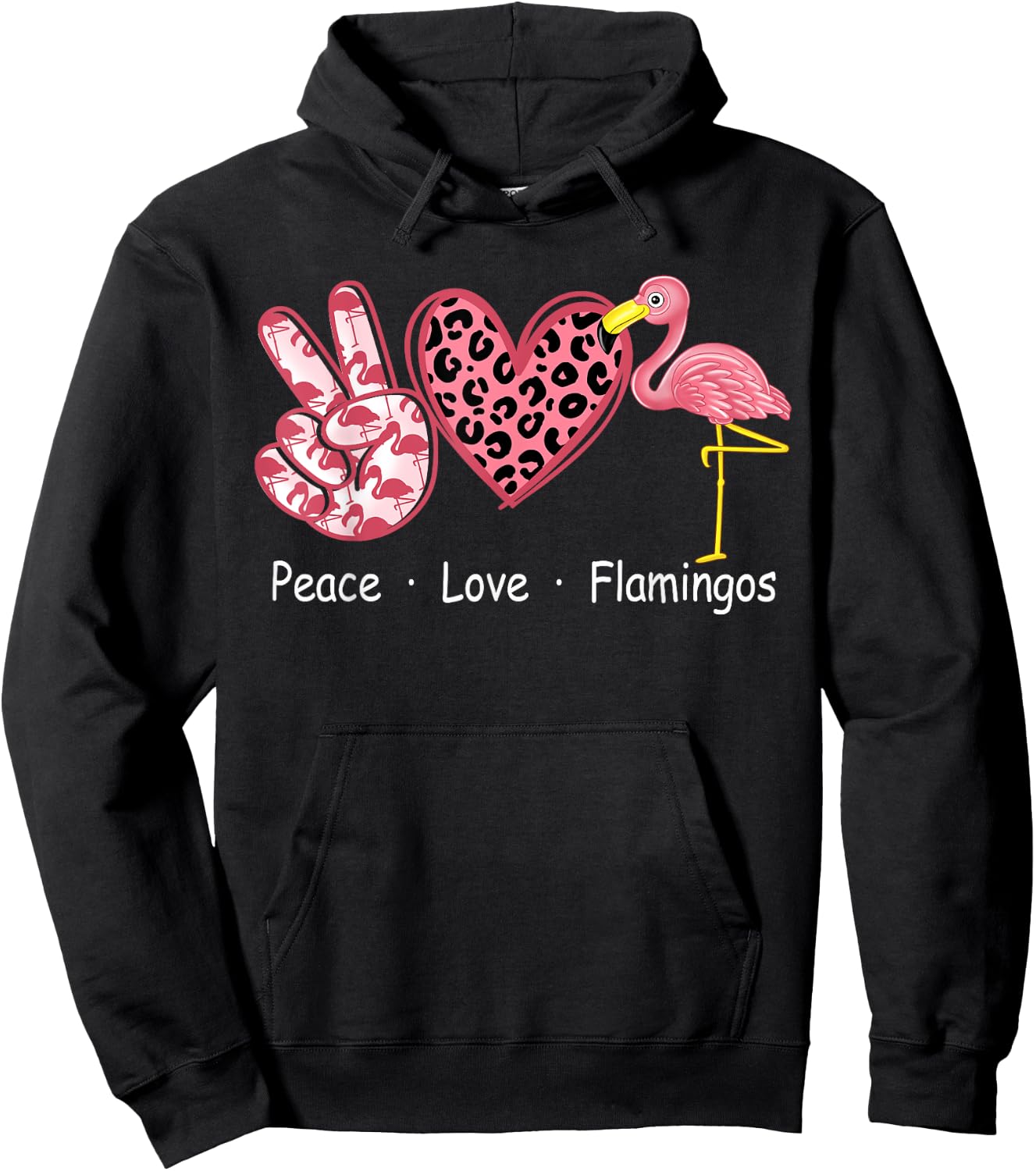 Peace Love Heart Pink Flamingos Cheetah Leopard Women Girl Hoodie - Hoodie | Black