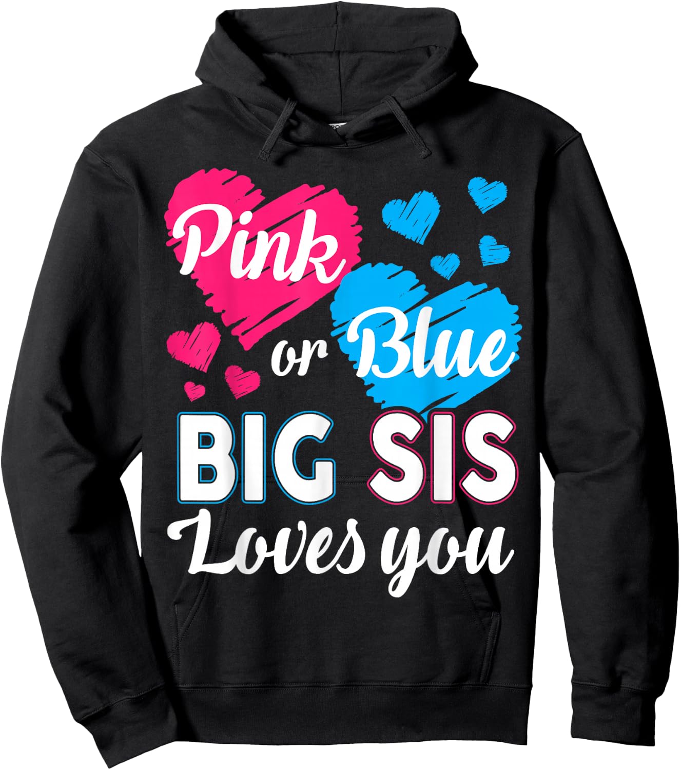 Gender Reveal Shirt for Big Sister Baby Shower Pink Blue Hoodie - Hoodie | Black