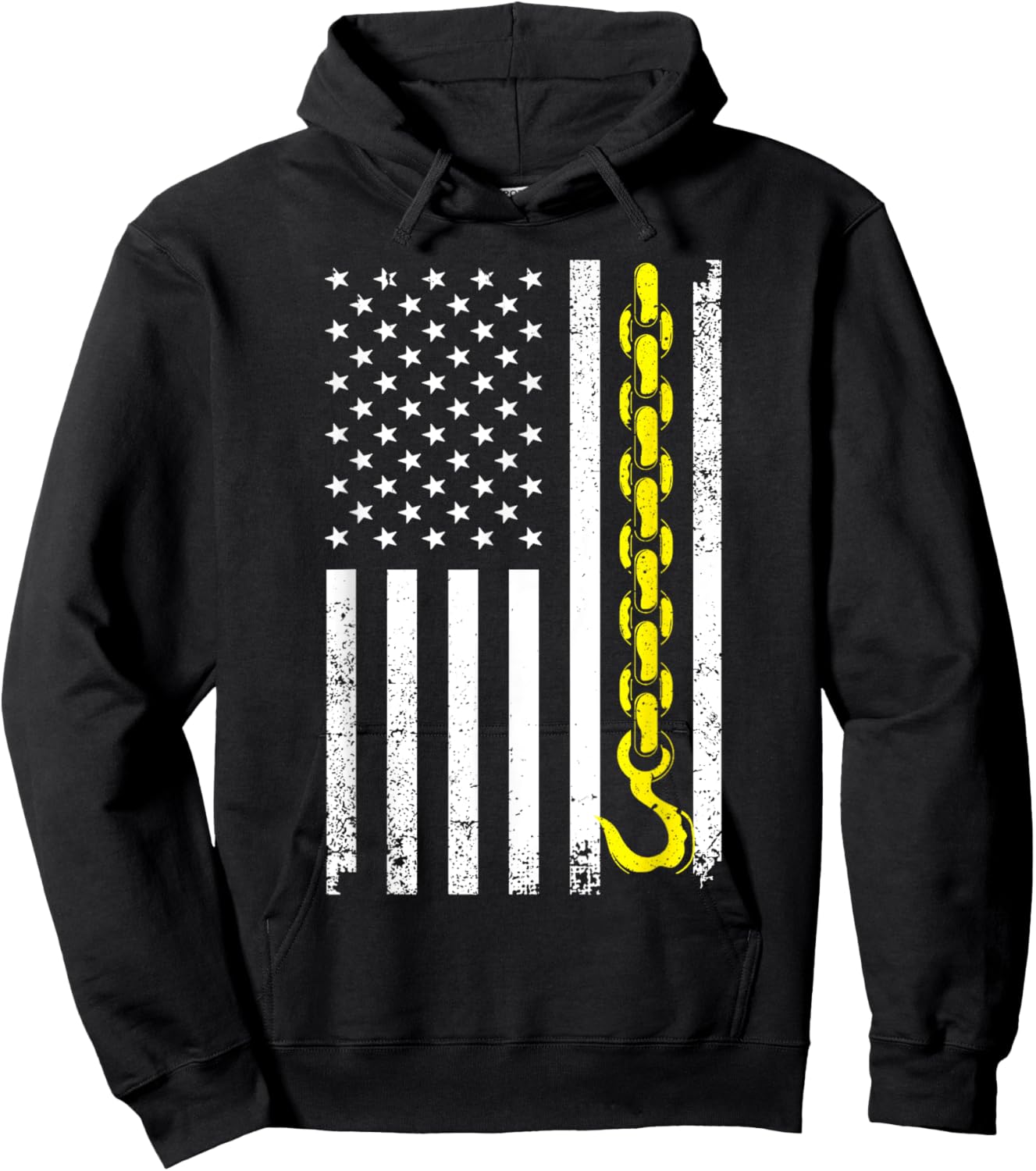 Funny Tow Truck Gift Men Women Cool US Flag Trucking Driver Hoodie - Hoodie | Black