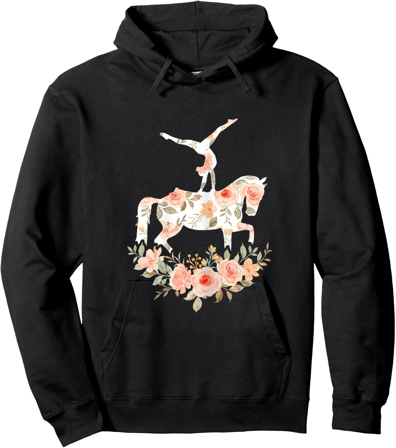 Floral Girl Vaulting Riding Equestrian Horse Girl Horseback Hoodie - Hoodie | Black