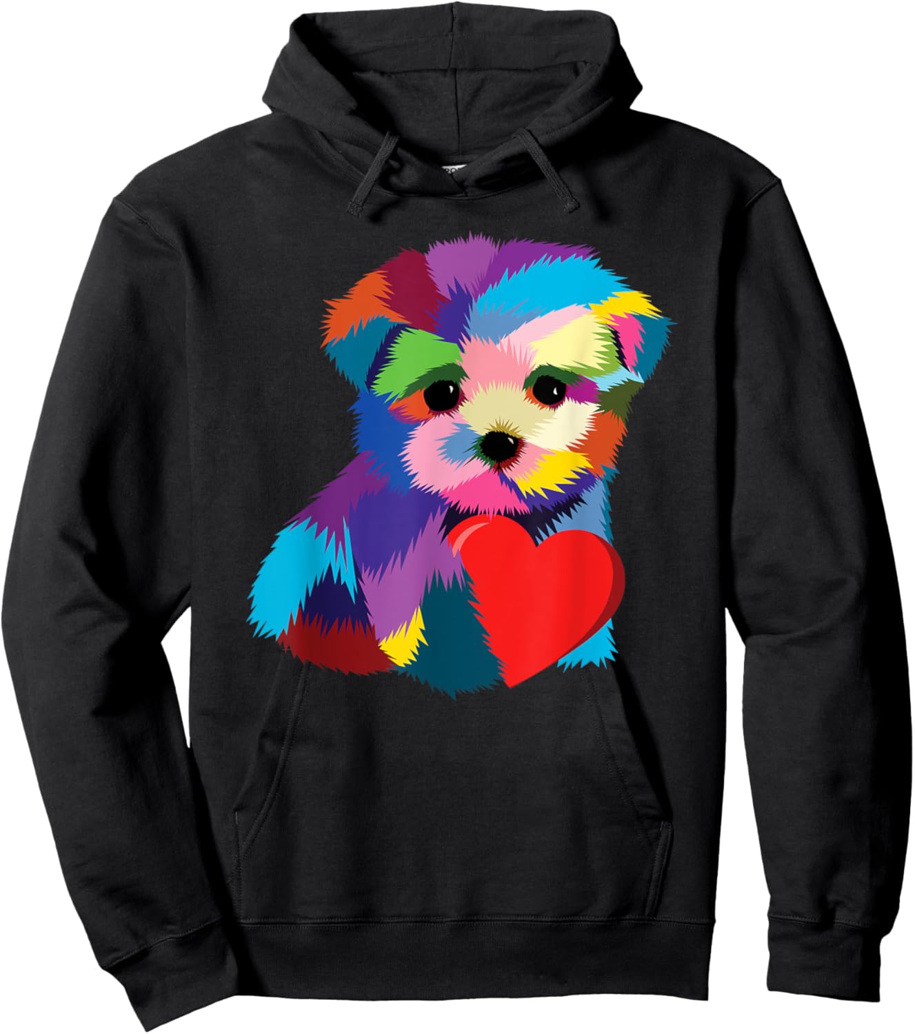 Cute Dog Rescue Gift Men Teens Rainbow Puppy Heart Hoodie - Hoodie | Black