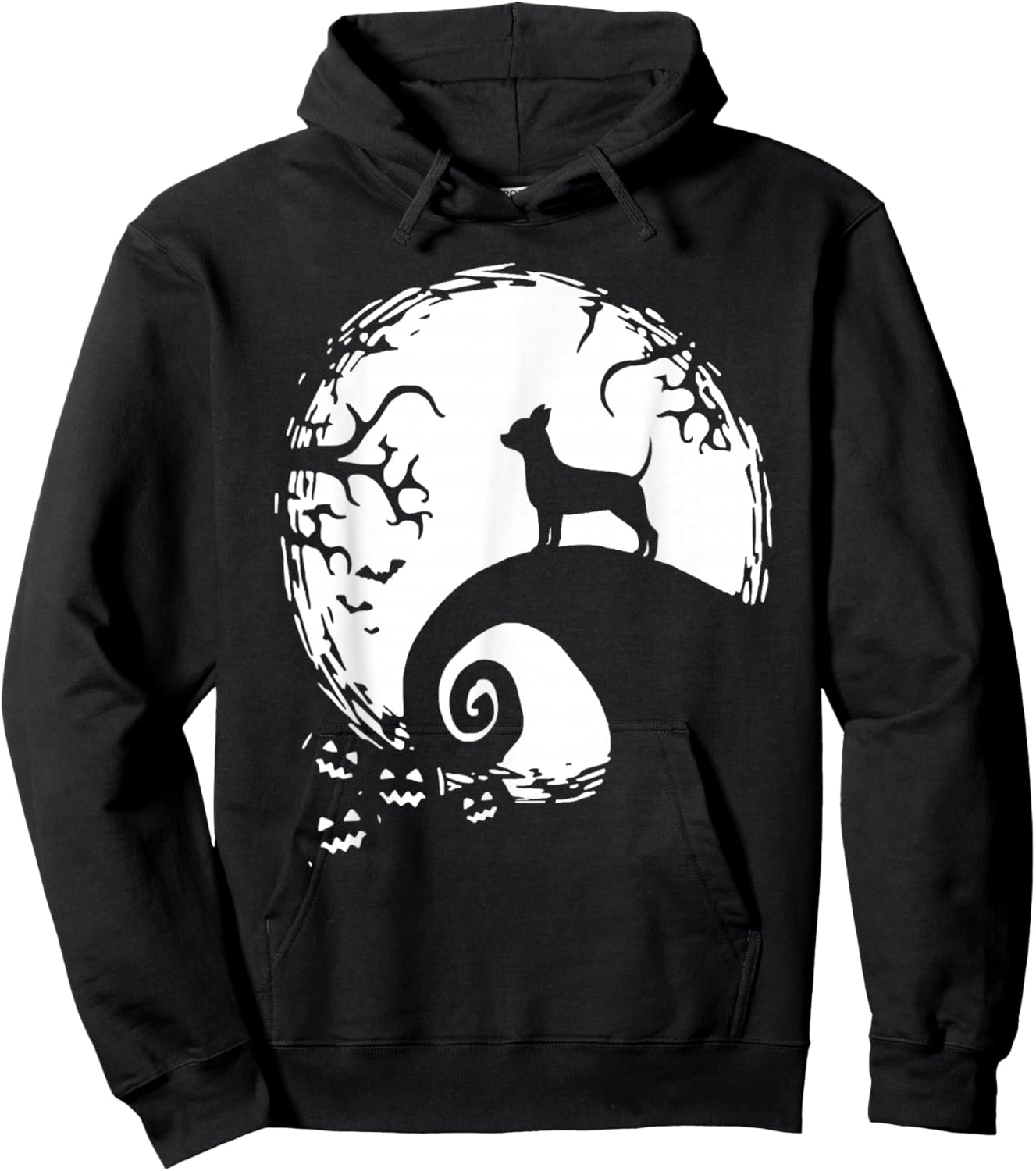 Chihuahua Dog Halloween With Moon Pumpkin Silhouette Hoodie - Hoodie | Black