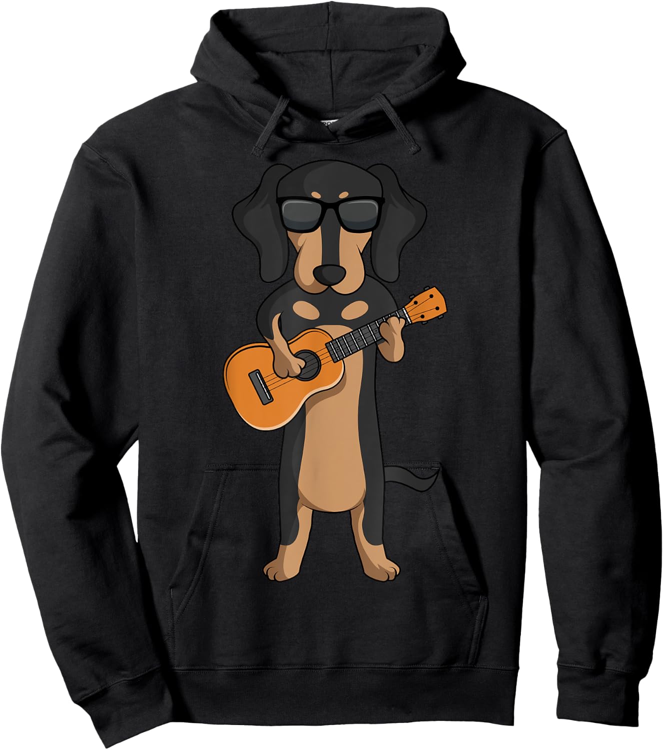 Dachshund Dog Playing Ukulele Guitar Men Women Girls Kids Hoodie - Hoodie | Black