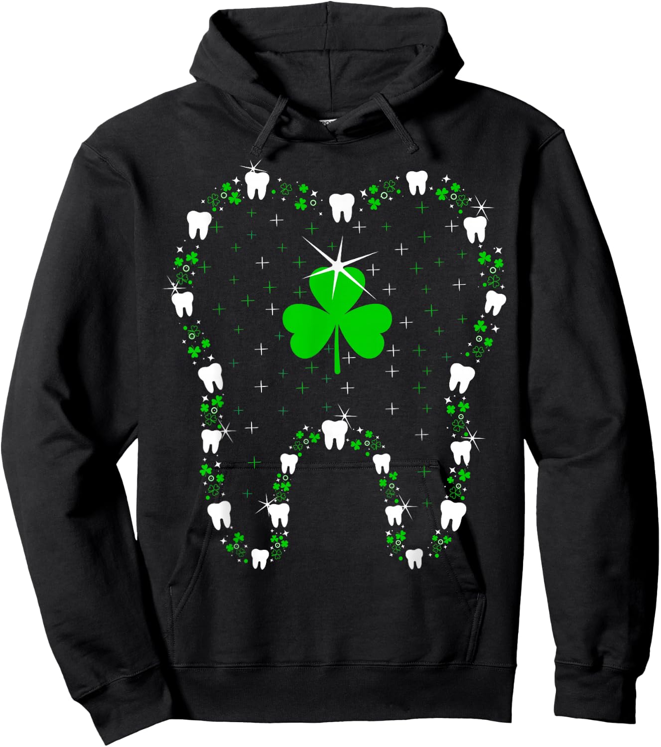 Teeth Dental Shamrock Leaf Tooth Dentist St. Patrick's Day Hoodie - Hoodie | Black