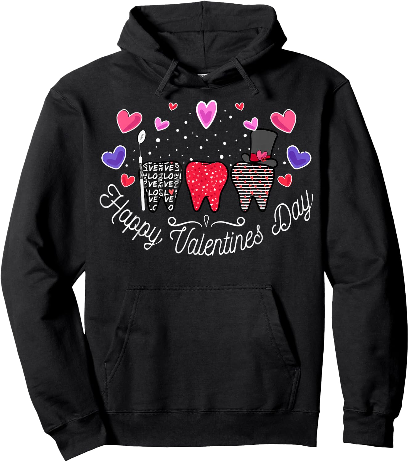 Happy Valentines Teeth Dental Squad Hygienic Dentist Hoodie - Hoodie | Black