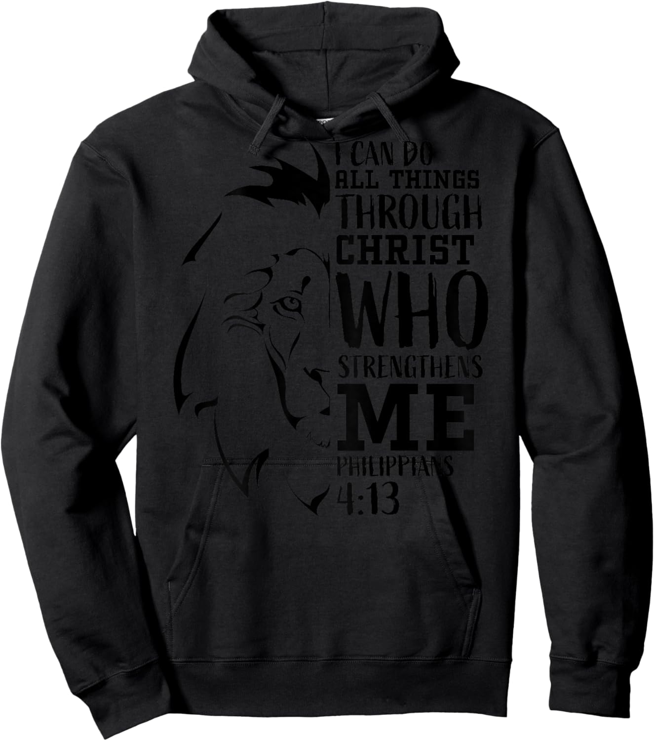 Philippians 4:13 Christian Verse Lion Graphic Back Print Hoodie - Hoodie | Black