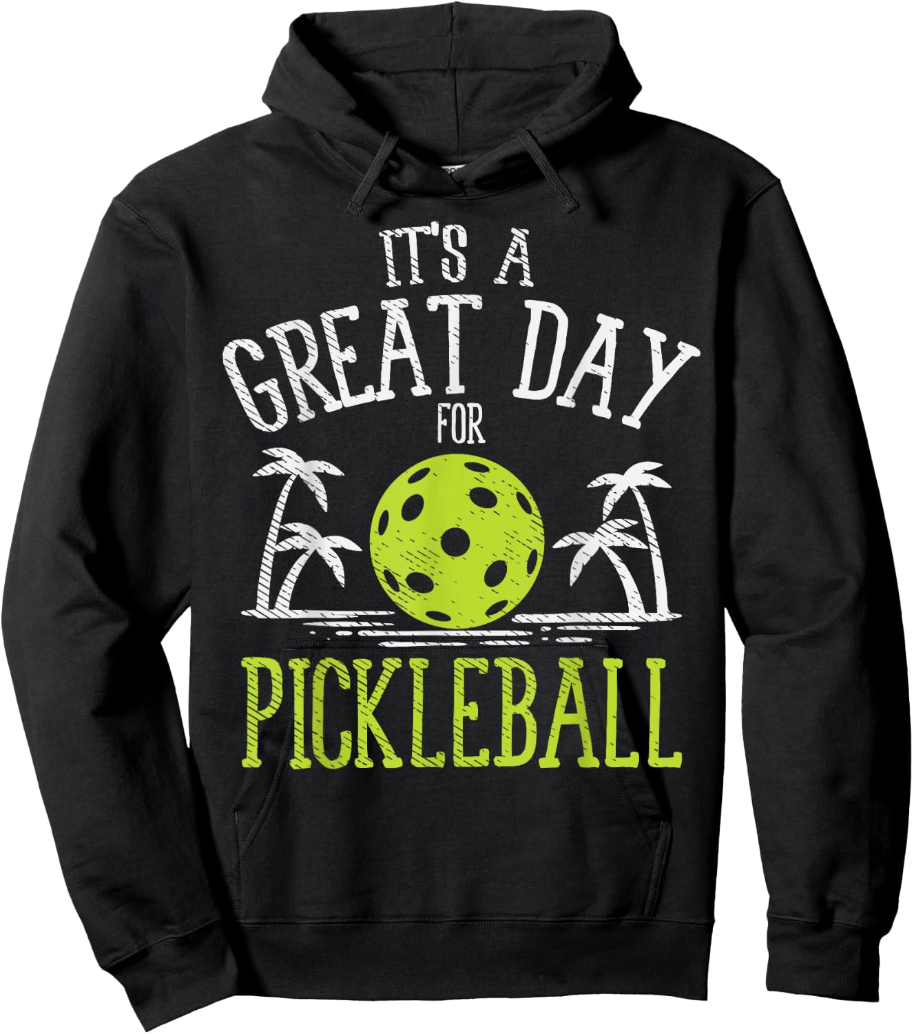 Great Day Pickleball Palm Trees Pickle Ball Beach Sport Gift Hoodie - Hoodie | Black