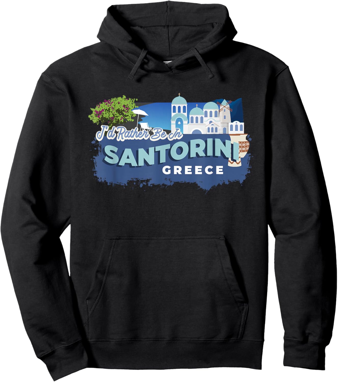 I'd Rather Be in Santorini Greece - Vintage Souvenir Hoodie - Hoodie | Black