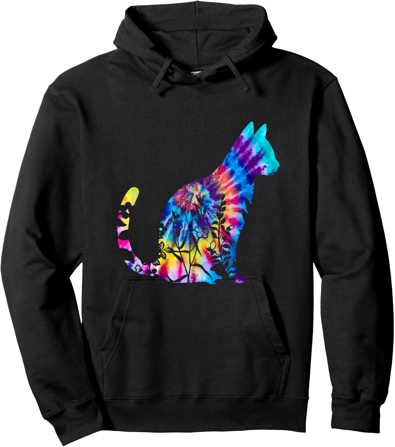 Cute Cat Tie Dye Cat Floral Cool Cat Lover Hoodie - Hoodie | Black