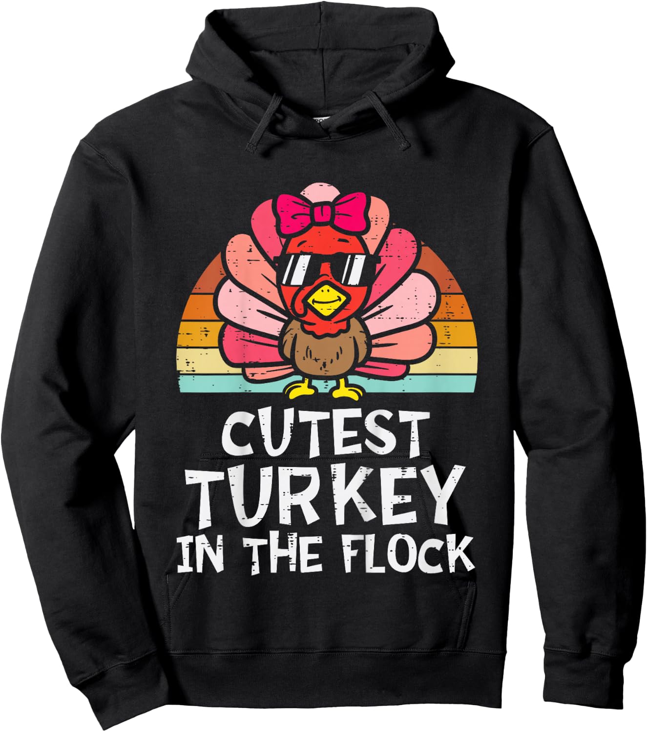 Cutest Turkey In The Flock Retro Toddler Girls Thanksgiving Hoodie - Hoodie | Black