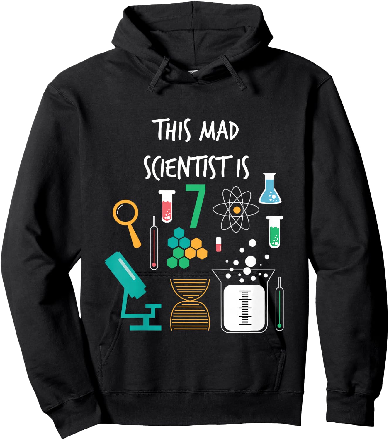 Mad Scientist Is 7 Years Old Funny Science Birthday T Shirt Hoodie - Hoodie | Black
