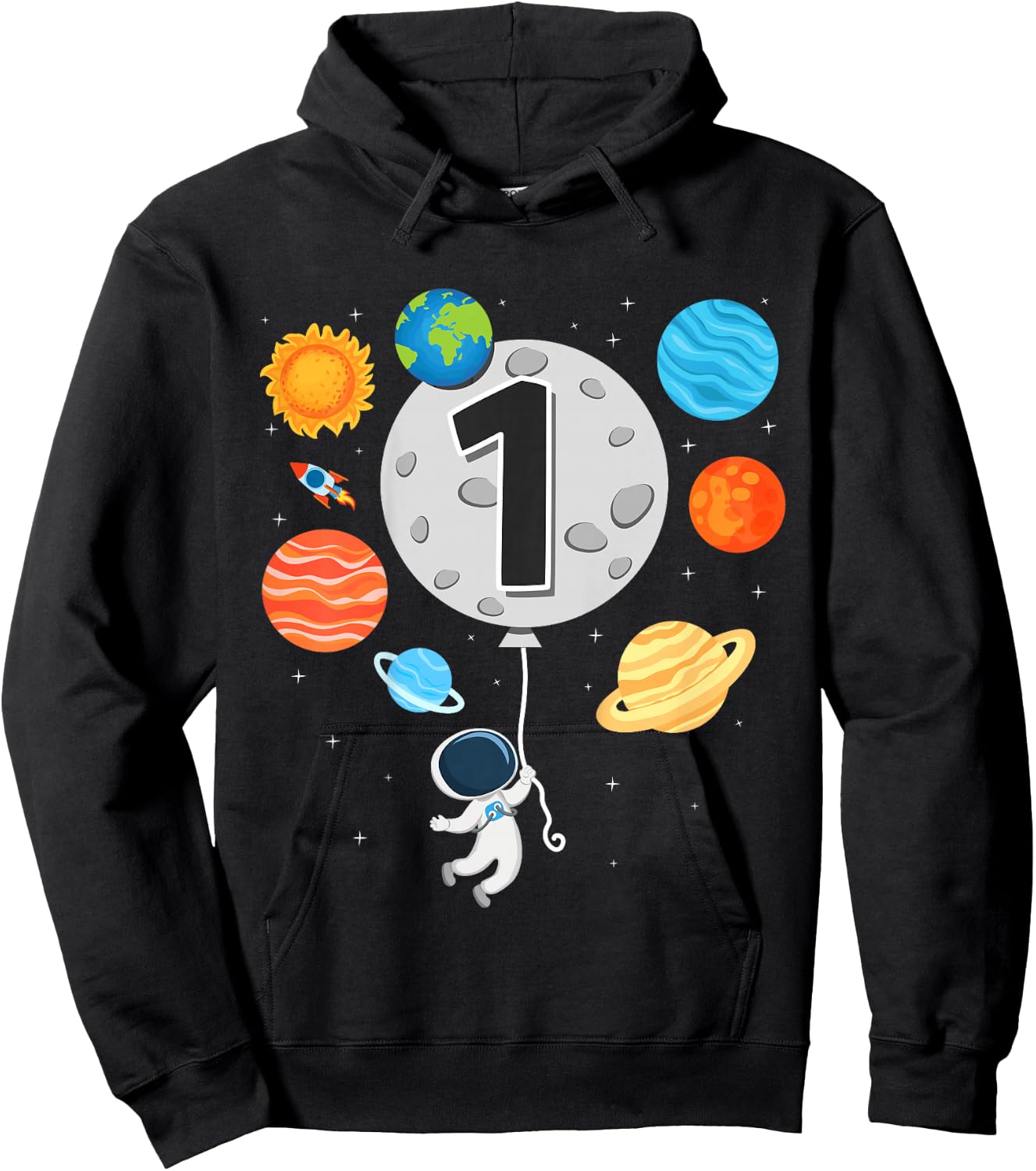 Kids 1st Birthday Astronaut Balloon Planet 1 Year Old Boy Hoodie - Hoodie | Black