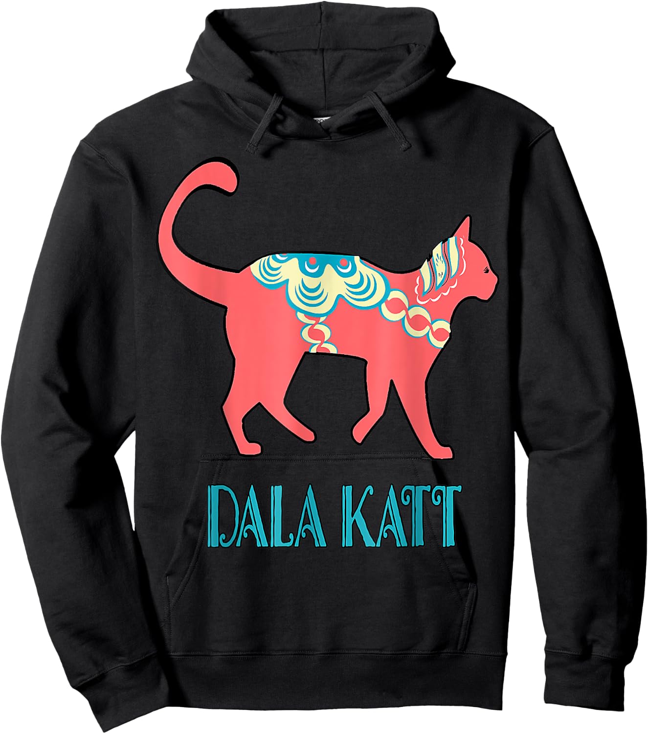 Swedish Dala Cat Dalecarlian Horse Kitty Katt Cat Nordic Hoodie - Hoodie | Black