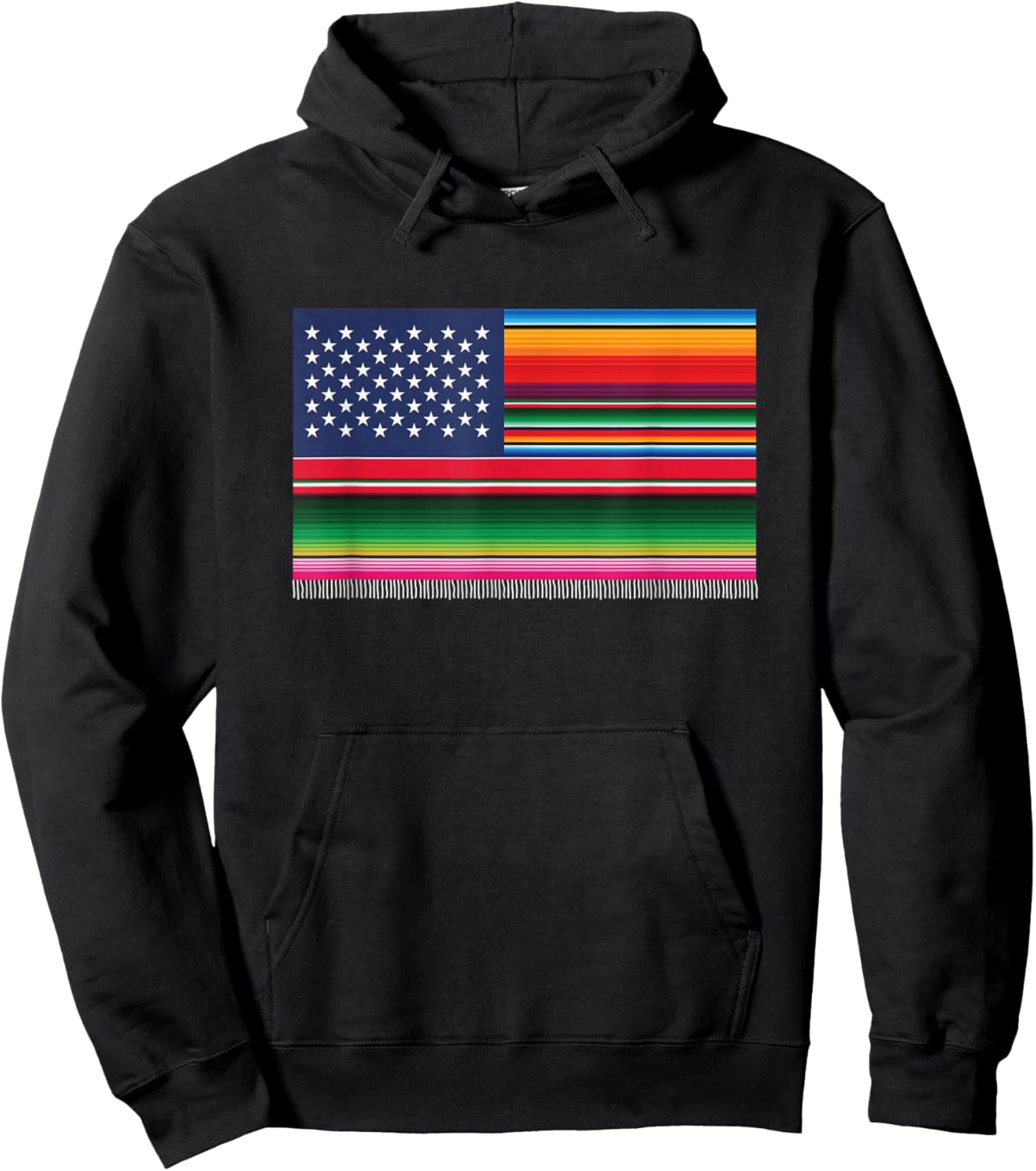 American Serape Blanket Striped Flag for Hispanic Chicano Hoodie - Hoodie | Black