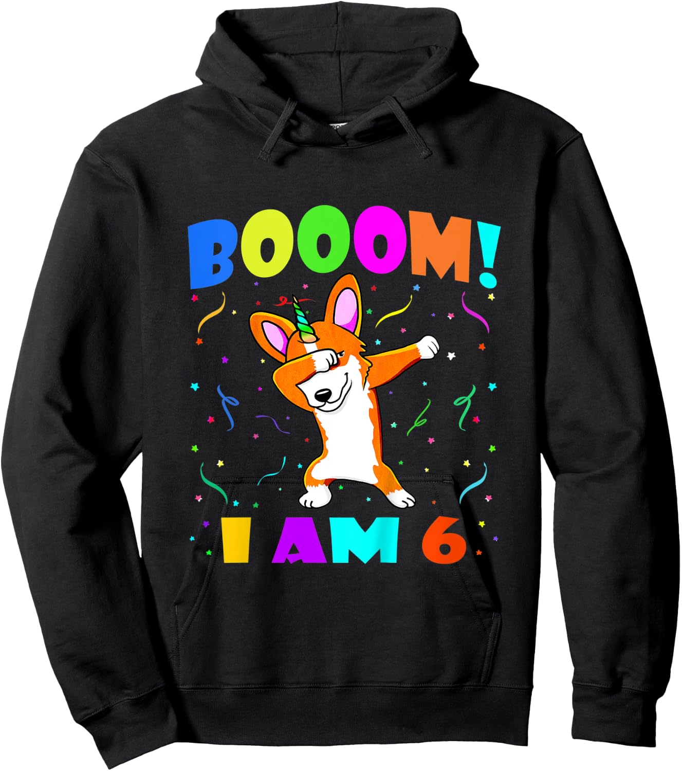 Kids Dabbing Corgicorn Booom! I Am 6 Boy Girl 6th Birthday Outfit Hoodie - Hoodie | Black