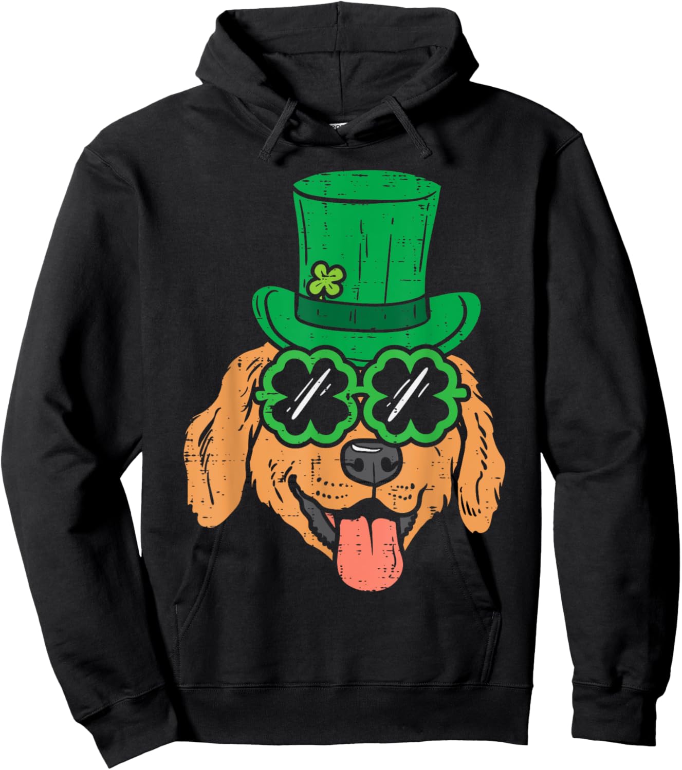 Leprechaun Golden Retriever Clover St Patricks Day Dog Gift Men Women Kids Hoodie - Hoodie | Black
