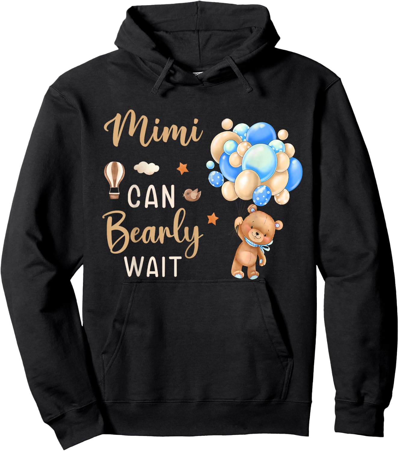 Mimi Can Bearly Wait Bear Gender Neutral Boy Baby Shower Hoodie - Hoodie | Black