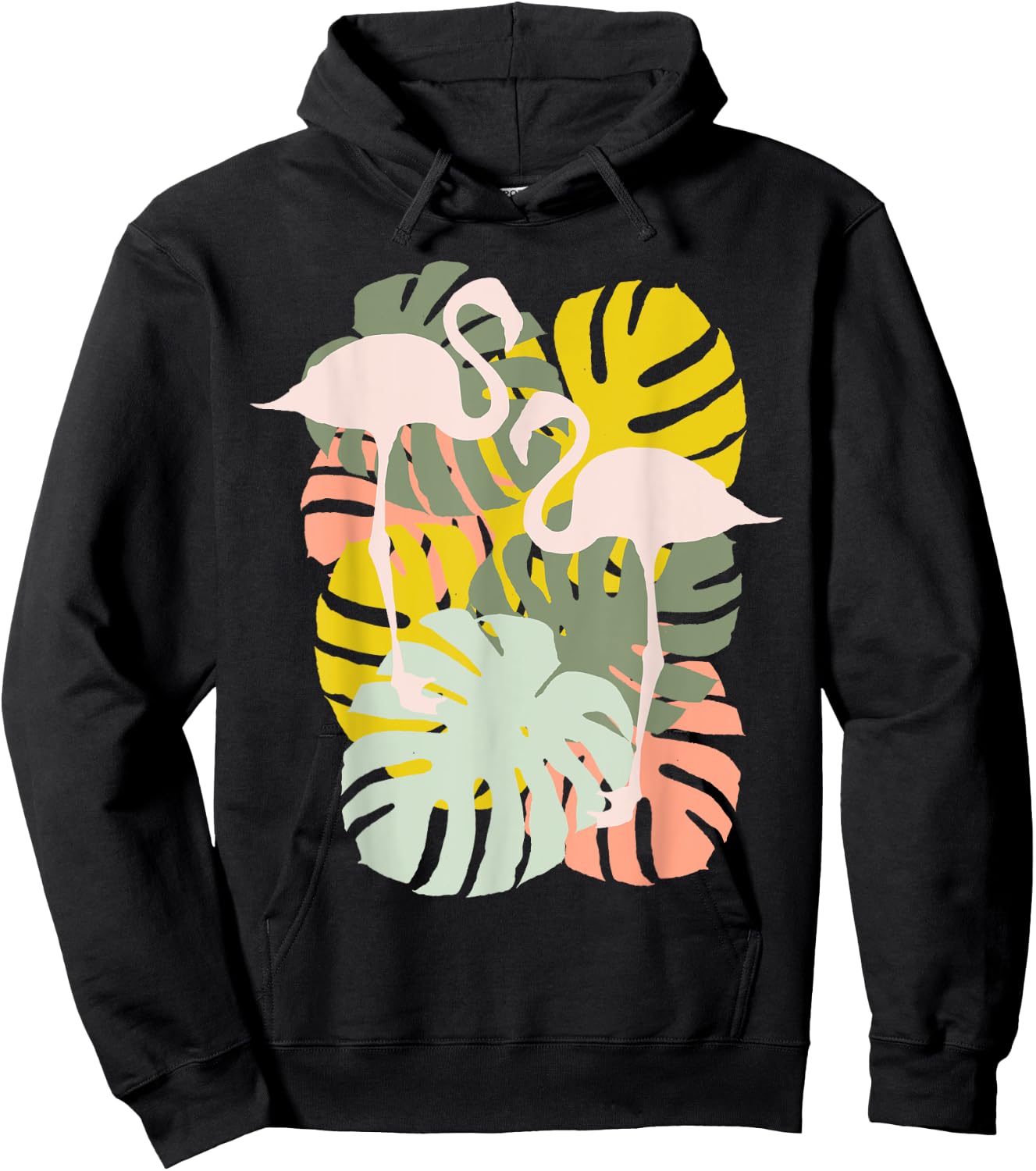 Monstera Leaves And Flamingo Art Hoodie - Hoodie | Black