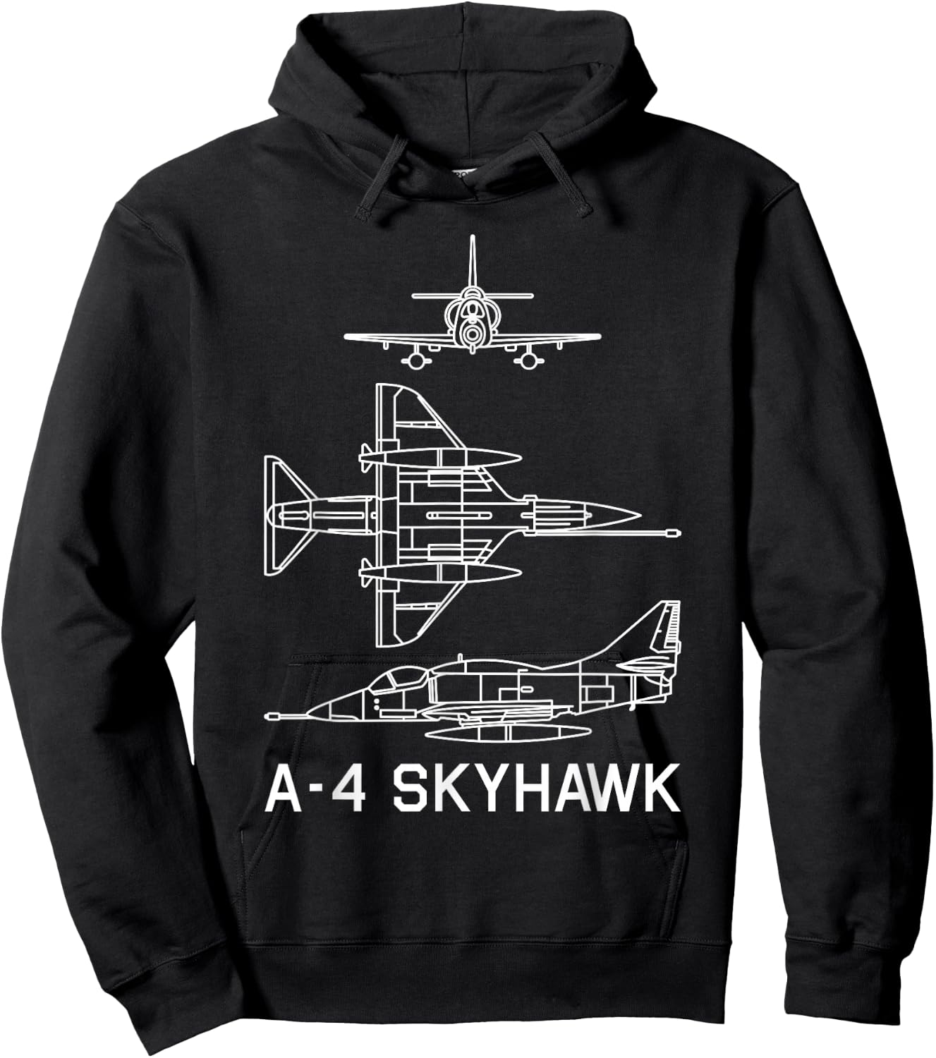 A-4 Skyhawk American Plane Blueprint Diagram Hoodie - Hoodie | Black