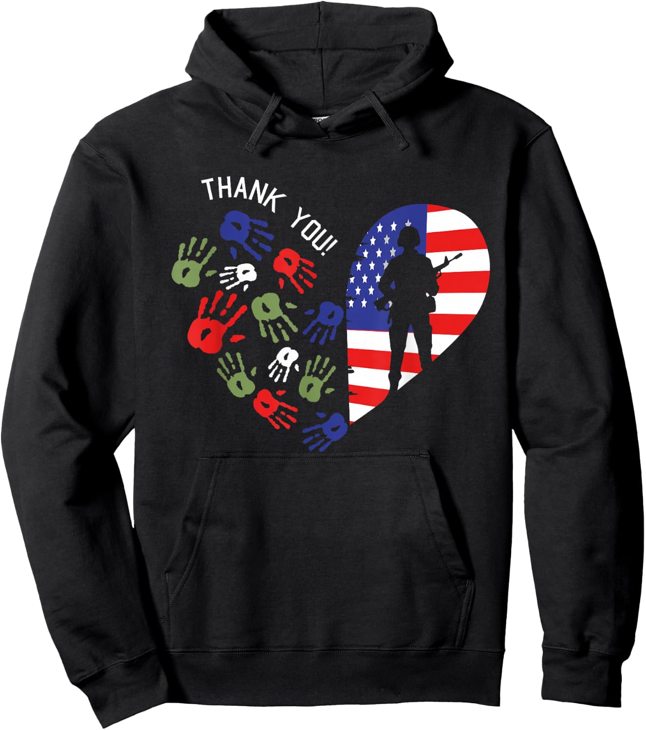 Thank You Veterans Day American Flag Heart Military Army Hoodie - Hoodie | Black