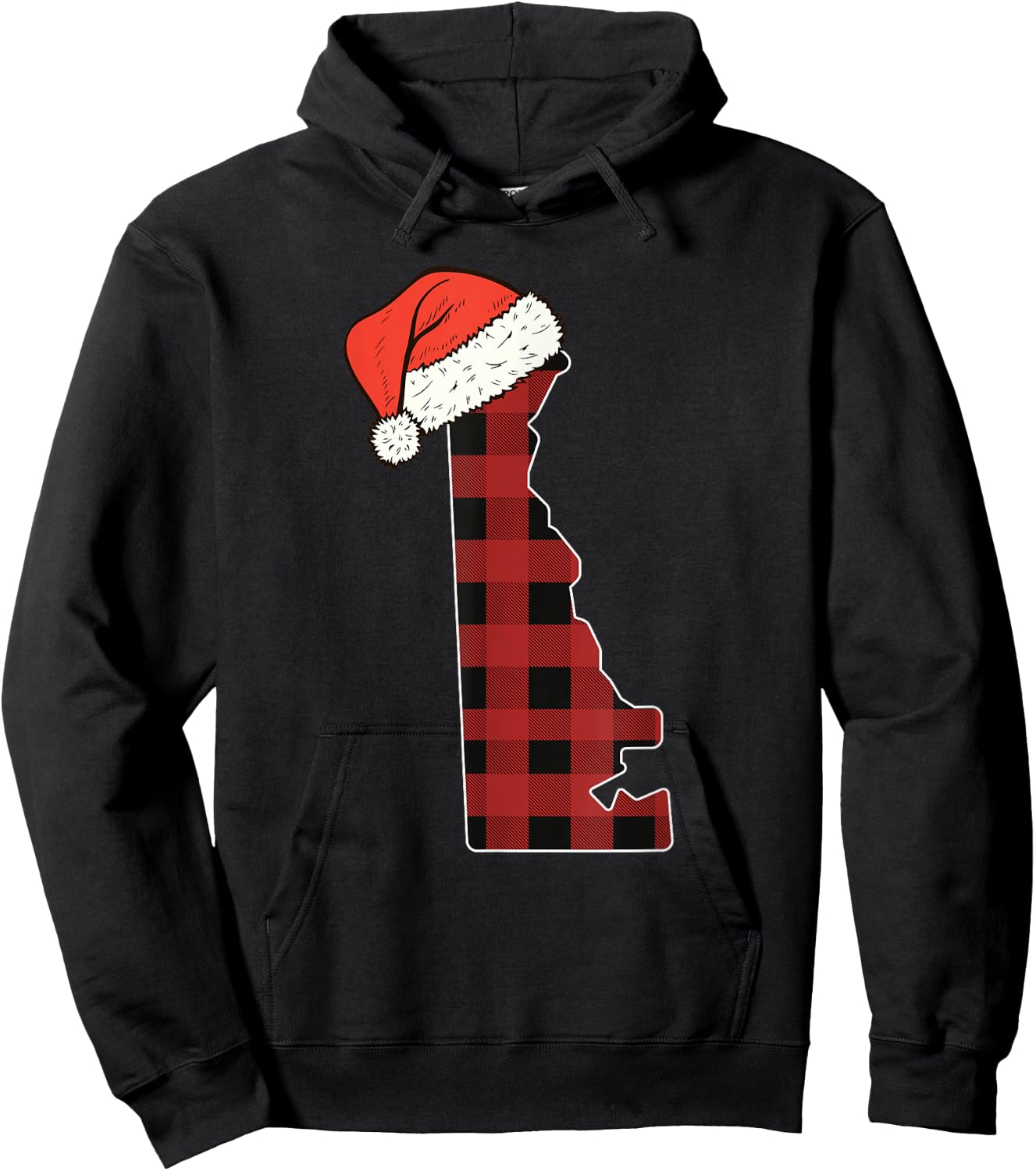Delaware Plaid Christmas Santa Hat Holiday Matching Design Hoodie - Hoodie | Black