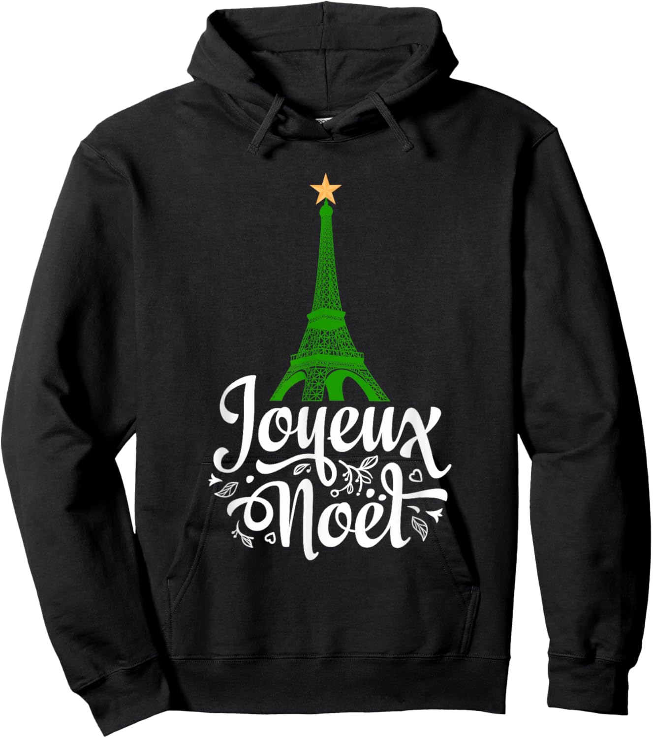Joyeaux Noel French Christmas - Eiffel Tower & Tree Star Hoodie - Hoodie | Black