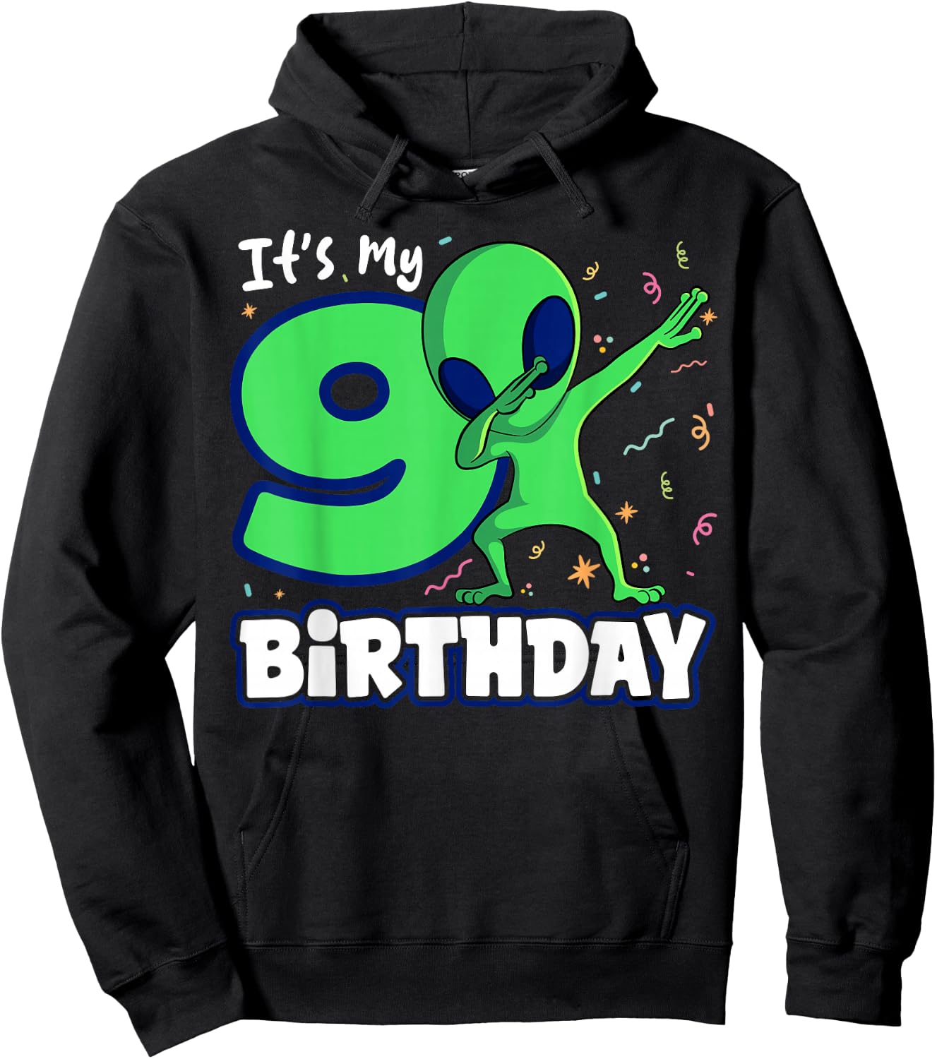 Alien 9th Birthday Dub Party Spacecraft UFO Space Galaxy Hoodie - Hoodie | Black