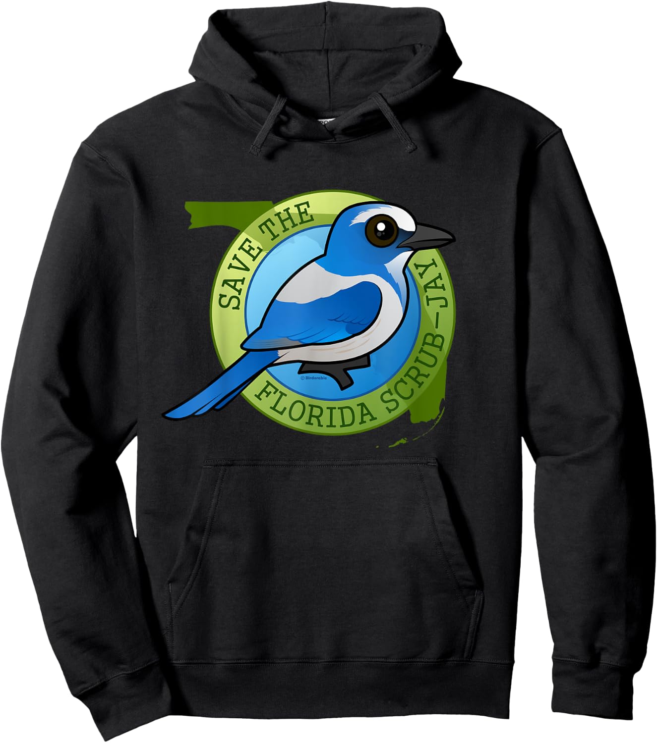 Endangered Florida Scrub-Jay Cartoon Bird Conservation Hoodie - Hoodie | Black