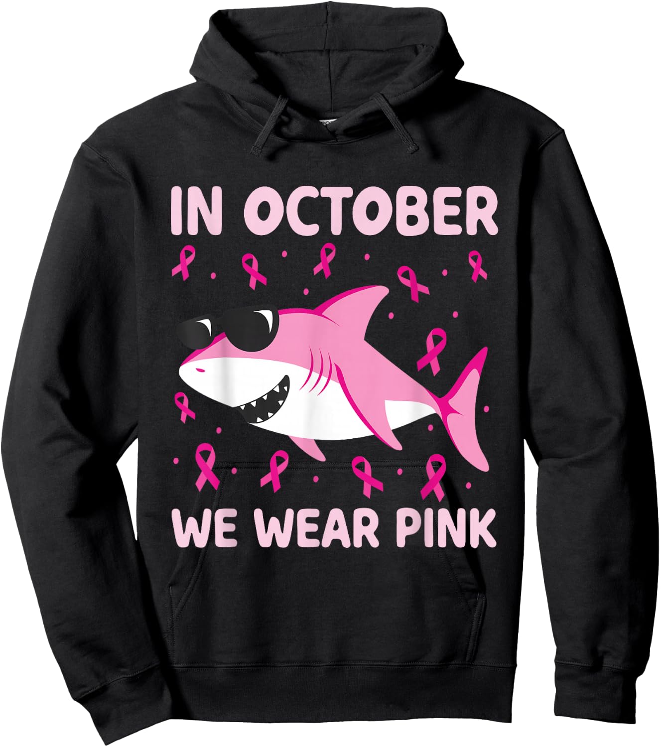 Breast Cancer Shirts Kids Shark In October We Wear Pink Boys Hoodie - Hoodie | Black