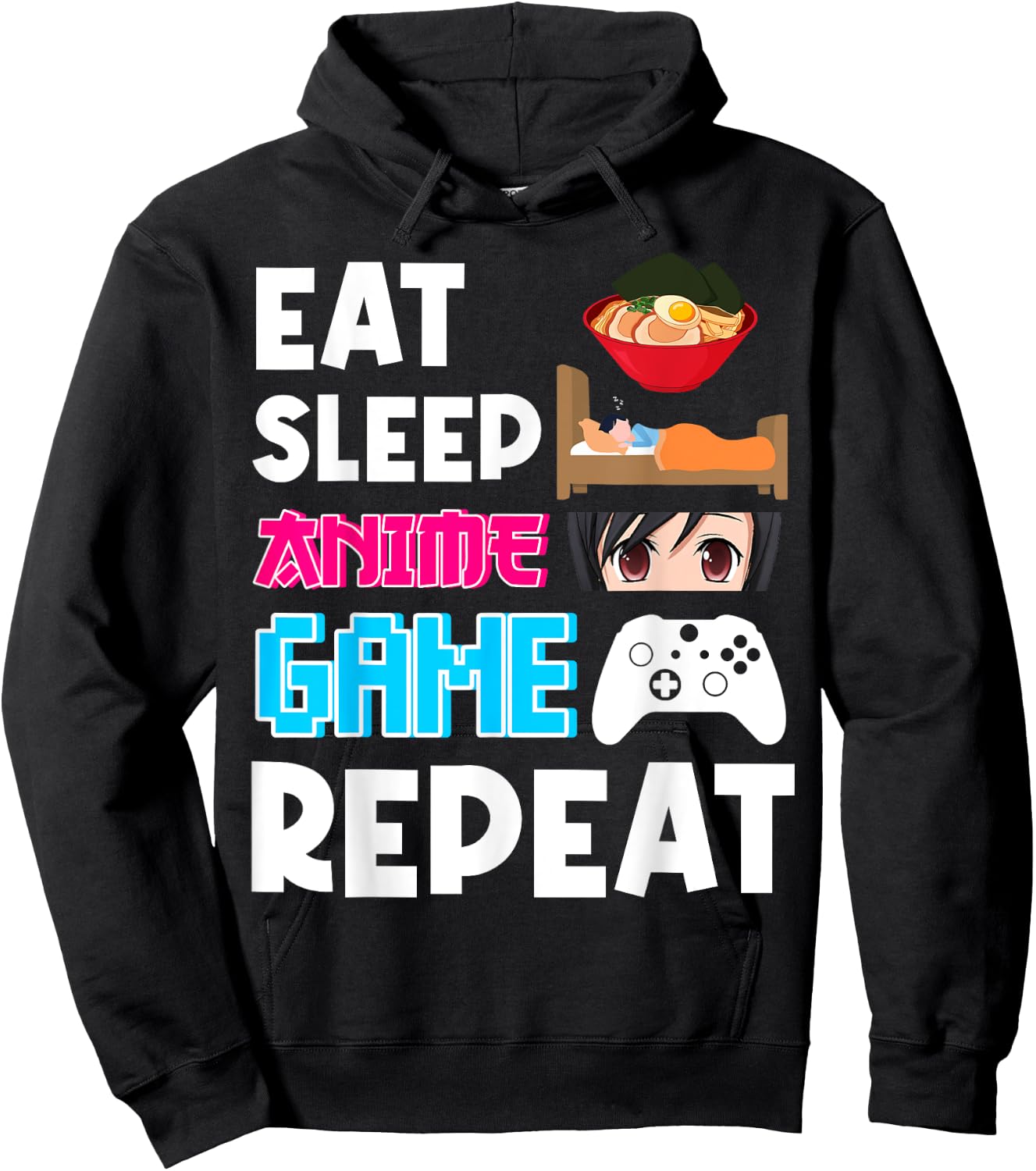 Eat Sleep Anime Game Repeat Shirt, Anime Manga Shirts Gifts Hoodie - Hoodie | Black