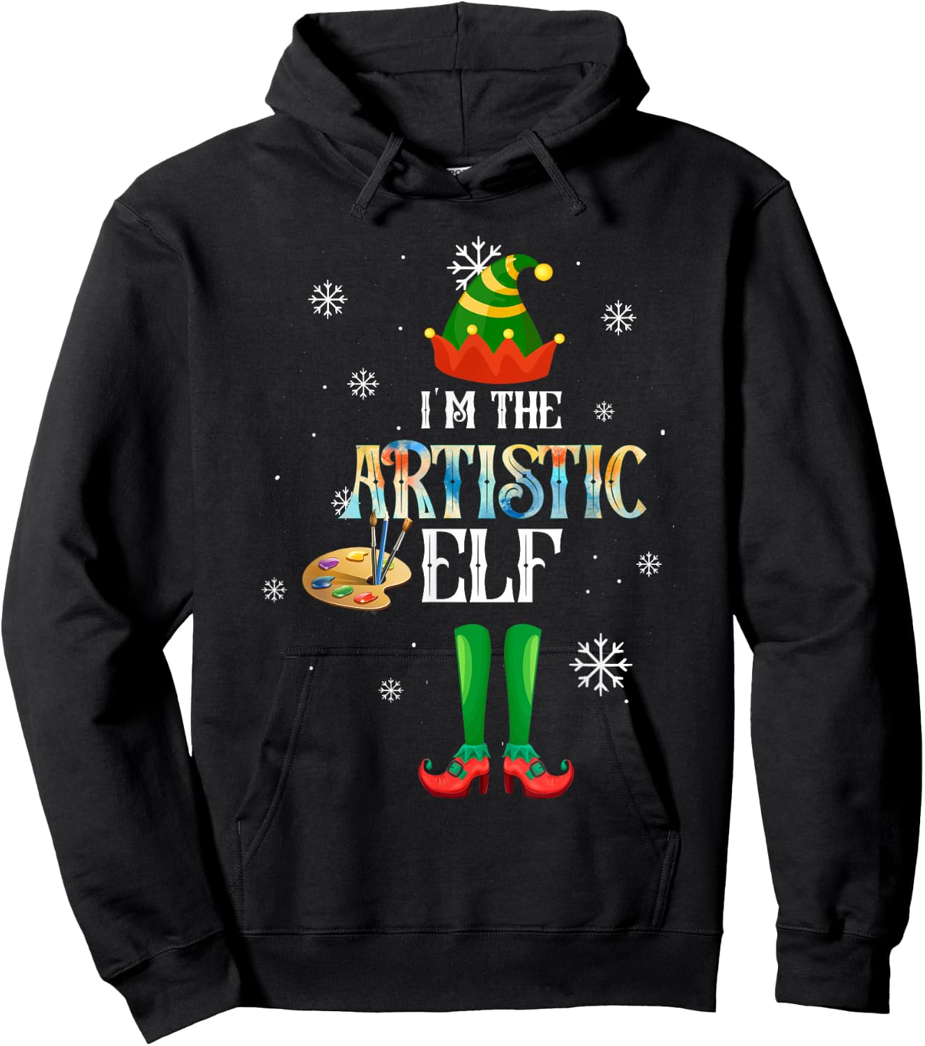 The Artistic Elf Squad Elf Family Christmas Pajamas Art Hoodie - Hoodie | Black