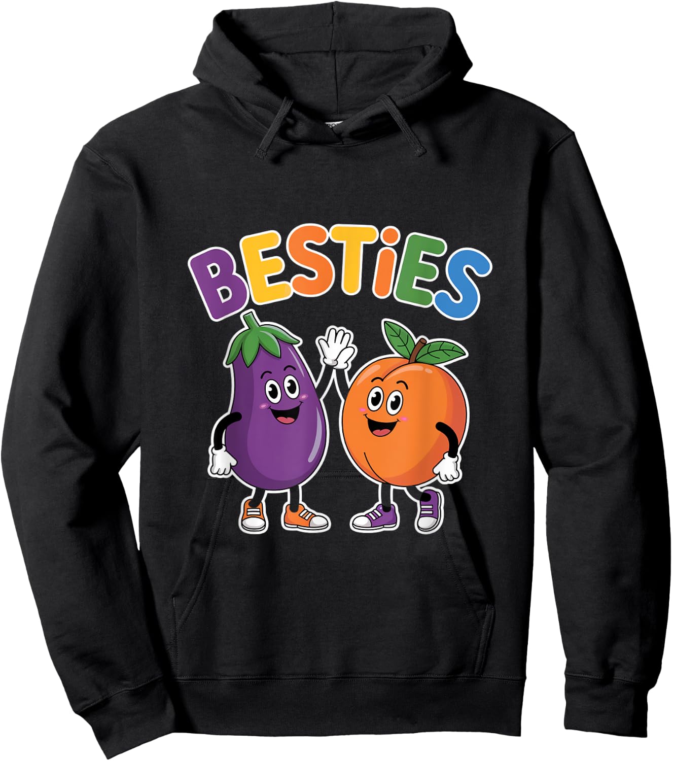 Besties Eggplant And Peach Cartoon Hoodie - Hoodie | Black
