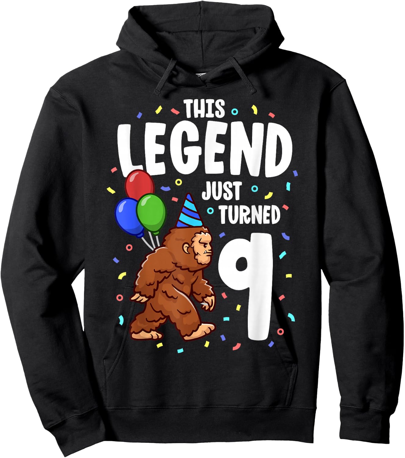 Bigfoot Birthday Party 9 Years Old Sasquatch Theme Boys Hoodie - Hoodie | Black