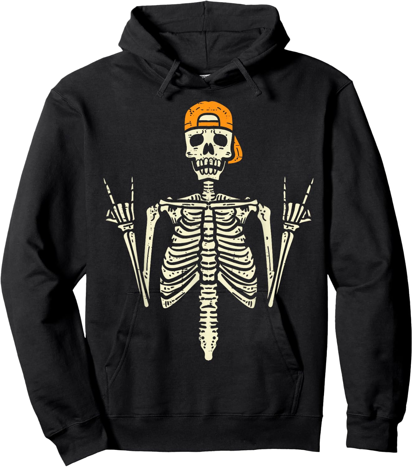 Rocker Skeleton Cap Skater Cool Halloween Punk Rock Men Boys Hoodie - Hoodie | Black