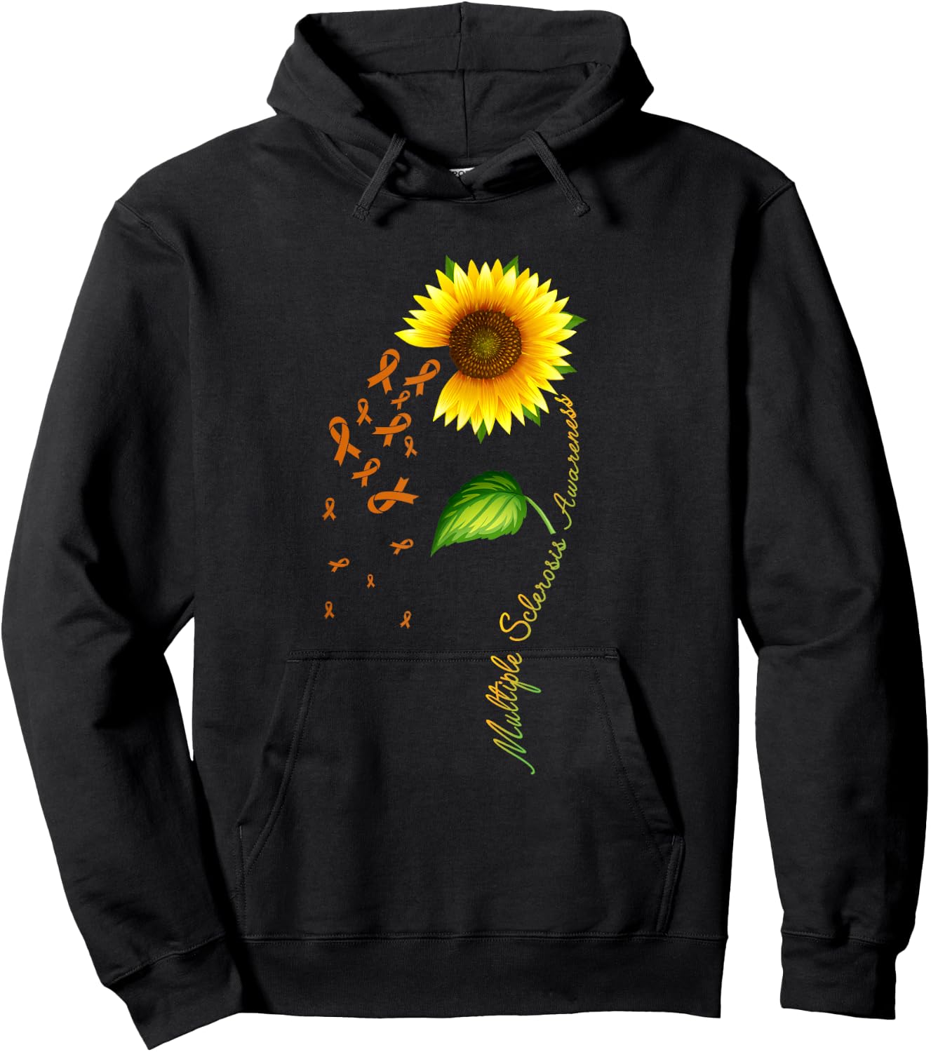 Multiple Sclerosis Awareness Sunflower Orange Ribbon Hoodie - Hoodie | Black