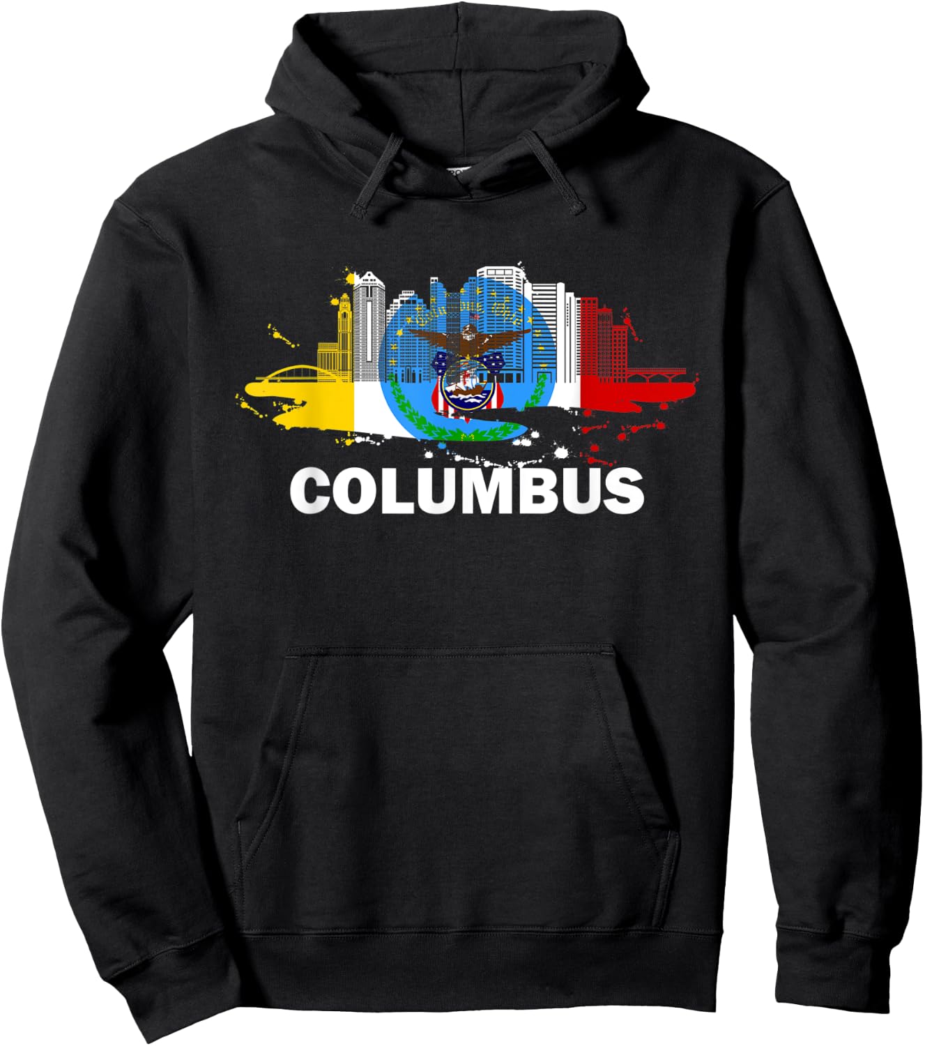 Columbus City Flag Downtown Skyline - Columbus Skyline Hoodie - Hoodie | Black
